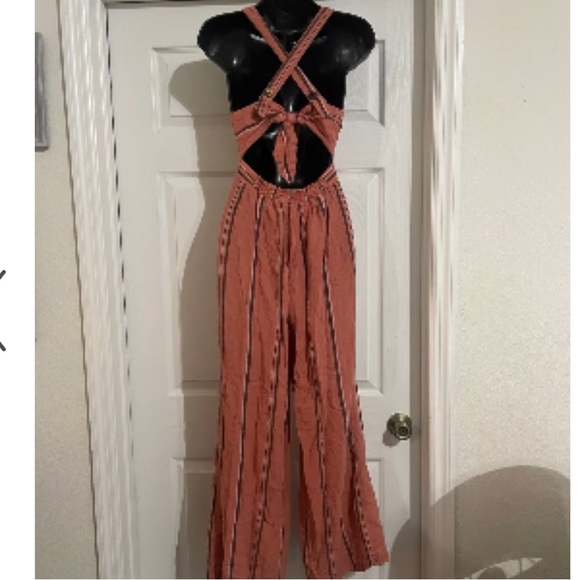 Urban Outfitters Linen Striped Button Detail Jumpsuit Flare Leg - Picture 4 of 7